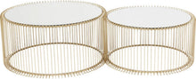 Load image into Gallery viewer, Kare Design Tables Basses Wire, Lot de 2, Laiton/Miroir, Rond, Acier, Plateau de Table en Verre, Diamètre 70/60cm, Style Moderne, Élégante, Table Basse Salon, Deco Intérieur, Décoration Chambre