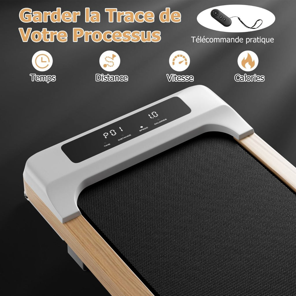 Tapis de Course Électrique 1,3-6KM/H Moteur 2,25HP à Roulettes Charge 120 kg avec Télécommande Écran LED 15 Programmes Gris -