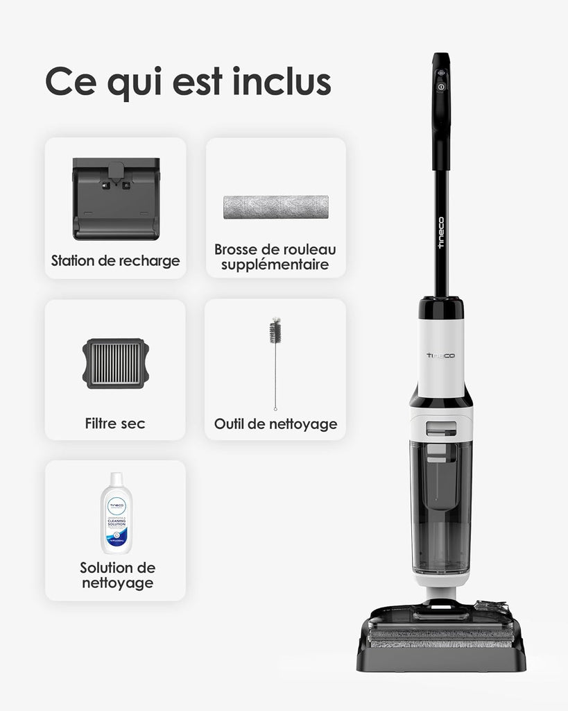 Tineco Aspirateur Balai sans Fil Floor One S6 Stretch Lite Aspirateur Laveur, S’aplatit à 180°, Auto-Nettoyage, Longue Autonomie, Nettoyage des Bords de 2 côtés