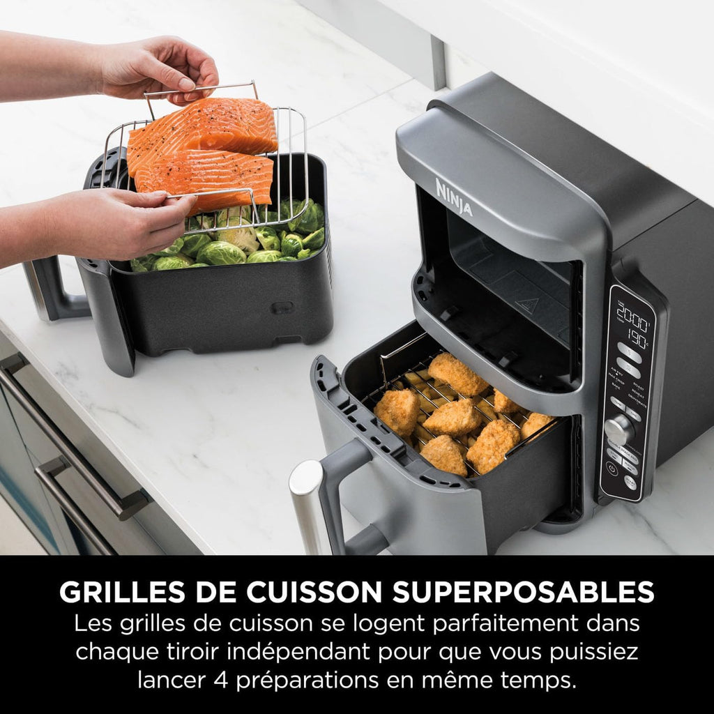 Foodi FlexDrawer Air Fryer,Dual Zone Avec Sparateur Amovible,Grand Tiroir de 10,4 L,7-en-1,Double Zone,Sans Huile,Pices Antiadhsives Compatibles Au Lave-Vaisselle,Noir AF500EU
