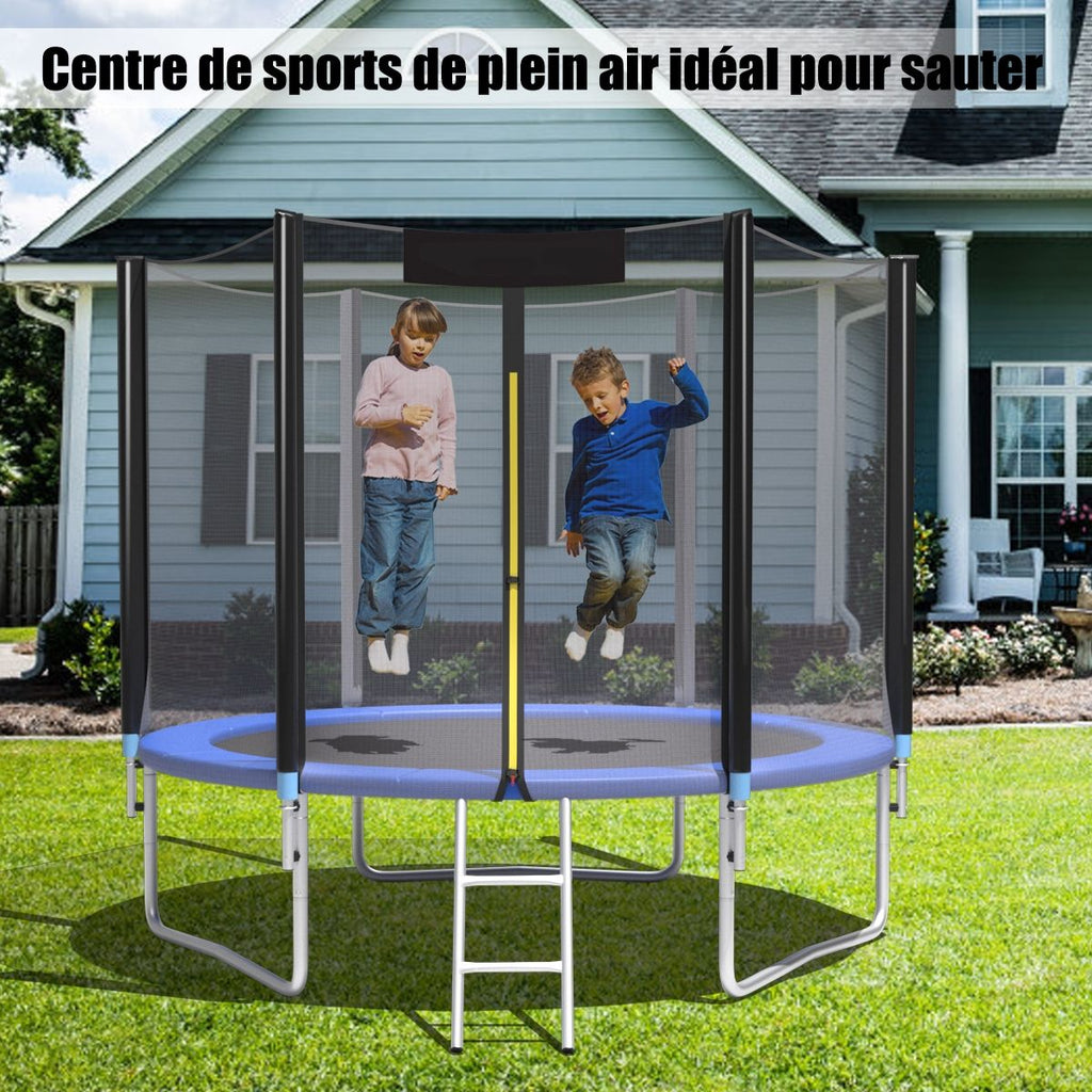 Trampoline de Jardin 脴 305cm avec Filet de Scurit Porte Entre Echelle Noir et Bleu -