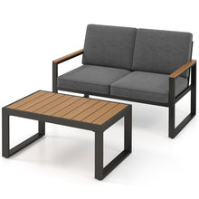 Load image into Gallery viewer, Salon de Jardin 2 Pièces avec Table Basse Causeuse Ensemble de Meubles d'Extérieur en Aluminium avec Accoudoirs Gris -
