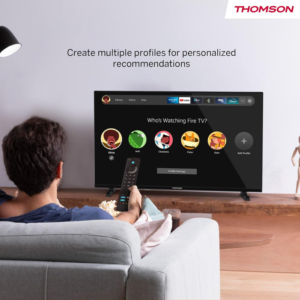 THOMSON 32 Pouces (82 cm) HD LED Fire TV mit Alexa-Sprachsteuerung AirPlay Triple Tuner(Câble-Satellite-Antenne) Bluetooth 5.0 HDMI USB-Anschlüsse AV in CI USB – 32HF2S34