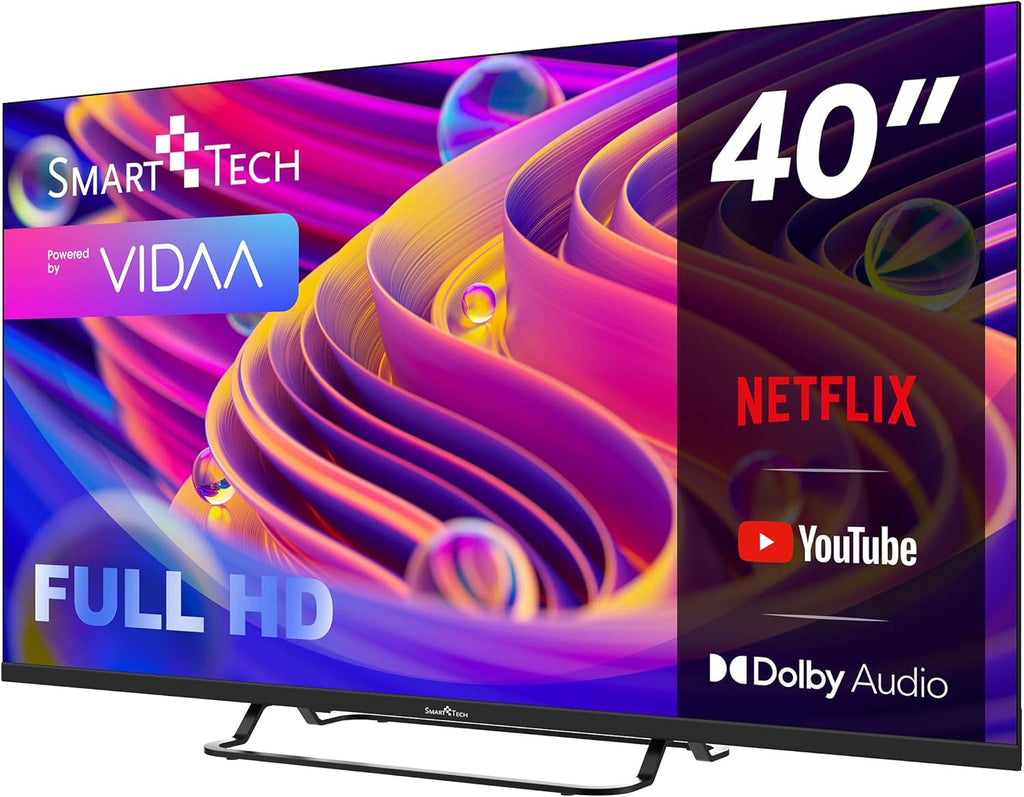 Smart Tech TV LED FHD 40' (101 cm) 40FV02V Smart TV VIDAA - Molotov Netflix Prime Video + Youtube Plex 3xHDMI - 2xUSB - Mode Hotel-2024