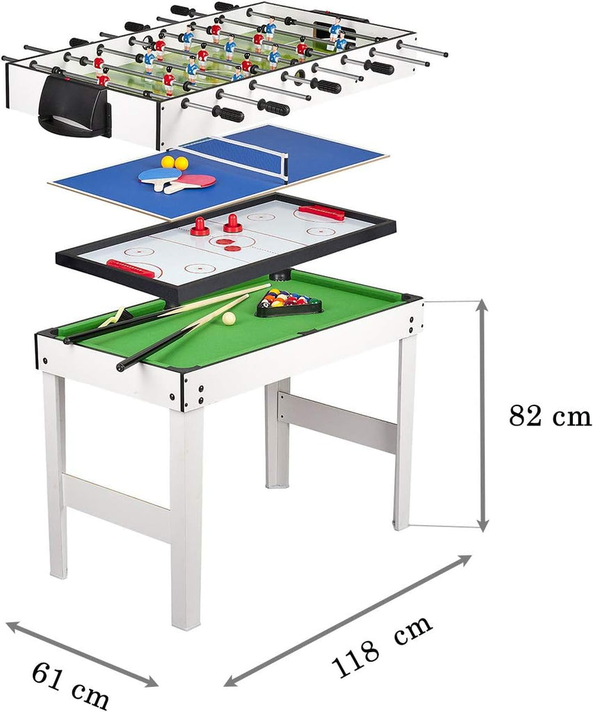 Leomark Table 4 Jeux en 1 - Billard, babyfoot, Hockey de Table et ping-Pong Table à Jouer Multifonction Table multijeux Dim: 120 x 61 x 82 (Hauteur) cm