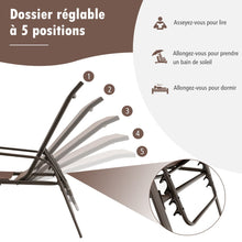 Load image into Gallery viewer, Lot de 2 Chaises longues avec Dossier Rglable Tissu Respirant Structure Robuste en Acier Charge Max 150KG -