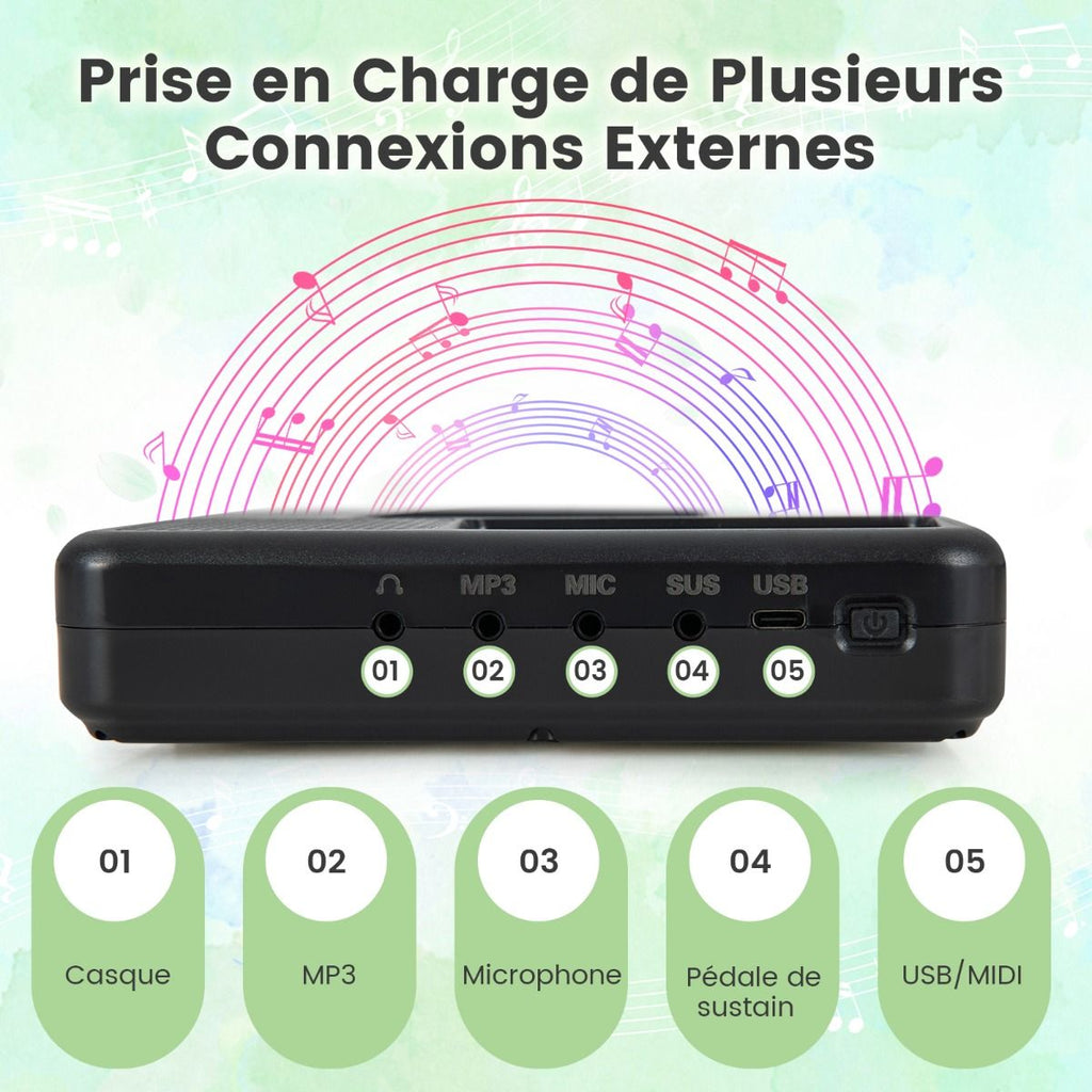 Piano Numérique Pliable à 88 Touches avec Fonction Bluetooth MIDI Clavier Électronique Portable avec Pédale de Sustain Sac de Transport -