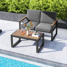 Load image into Gallery viewer, Salon de Jardin 2 Pièces avec Table Basse Causeuse Ensemble de Meubles d'Extérieur en Aluminium avec Accoudoirs Gris -