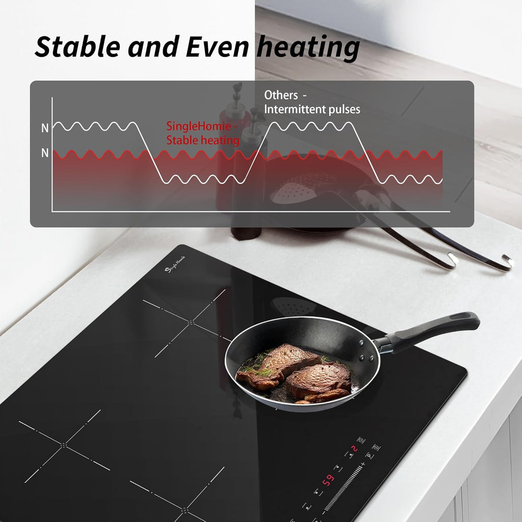 Plaque Induction 4 Feux, Plaque de Cuisson Induction avec Technologie Demi-Pont, Fonction Boost, Chauffage Uniforme, Minuterie 99 Min, Verrouillage Sécurité 6400W