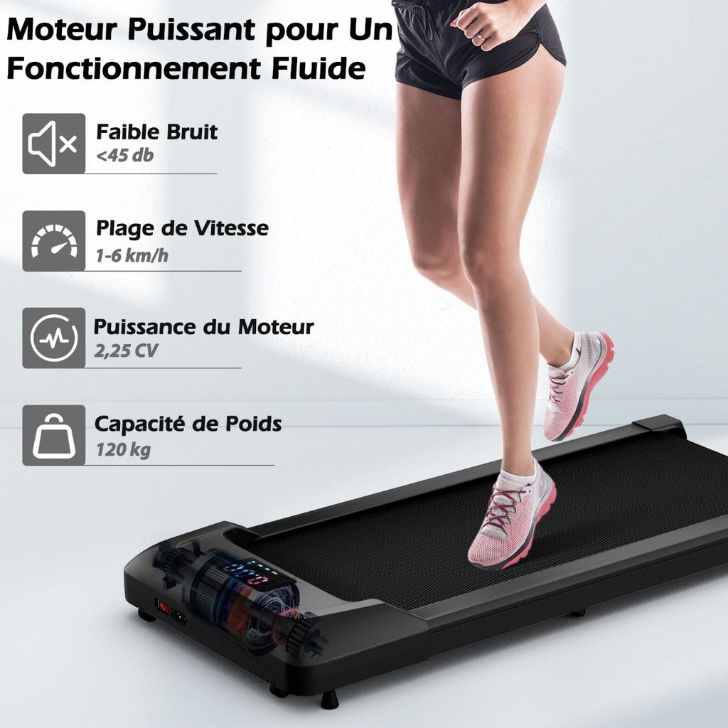 Tapis de Course Mince Tapis de Jogging avec Capacit de 120 Kg Tlcommande et cran Led Inclinable  Roulettes Tapis de Course  Glisser Gris/Noir/Rose -