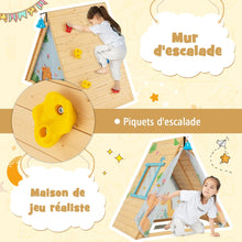 Load image into Gallery viewer, Maison de Jardin Enfants 2 en 1 avec Escalade Cloche Impermable Cabane en Bois de Sapin Exterieur et Intrieur 3-8 Ans -