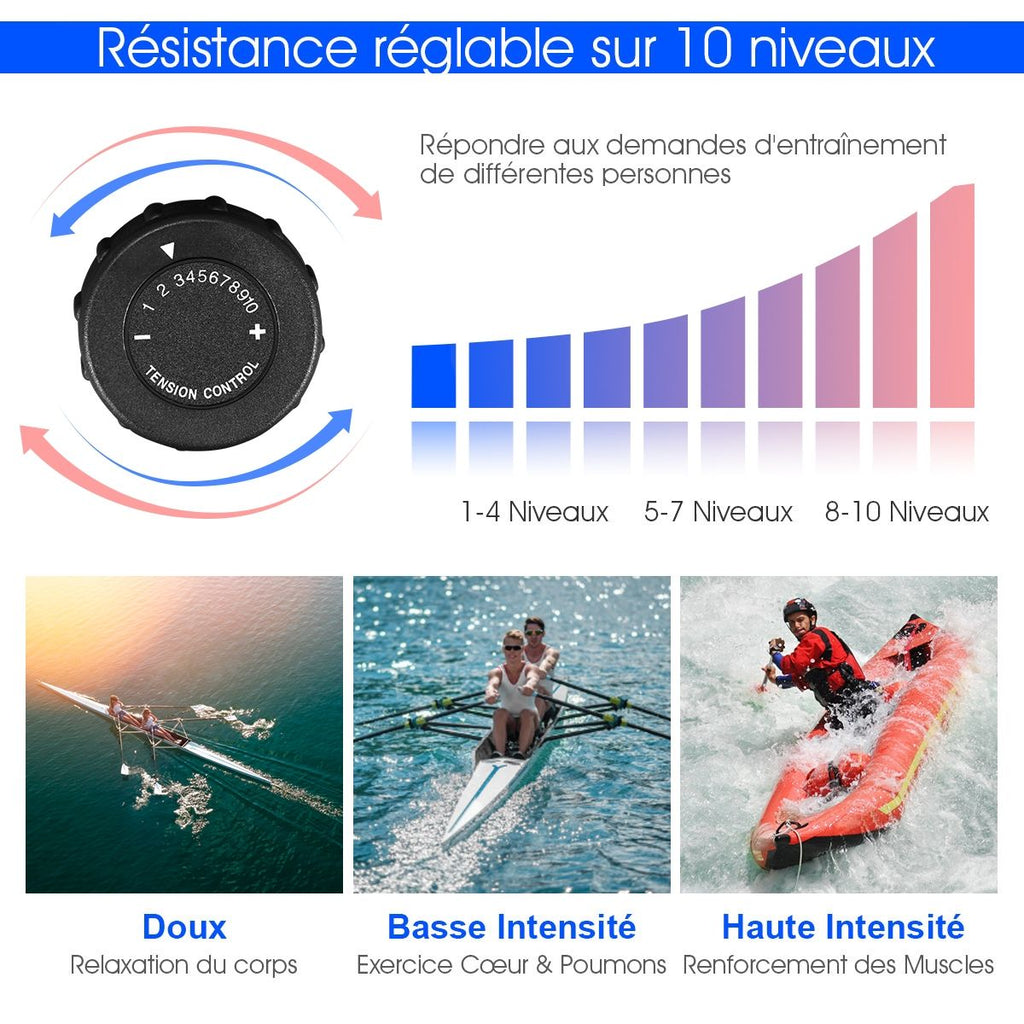 Rameur d'Appartement Pliable à Résistance 10 Niveaux Ecran Lcd Capacité 120kg Musculation Des Bras Cardio-Training Noir -