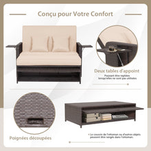 Load image into Gallery viewer, Salon de Jardin Extrieur Ajustable  Lit,2 Place avec Stockage Cach,Dossier Rglable  4 Niveaux en Rotin PE -