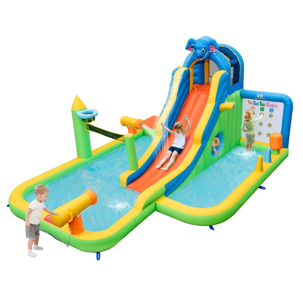 Toboggan Aquatique Gonflable Gant pour Enfants Piscine  claboussures sures Mur D'escalade Canons  Eau Lancer D'anneaux Cerceau (sans Souffleur) Multicolore -