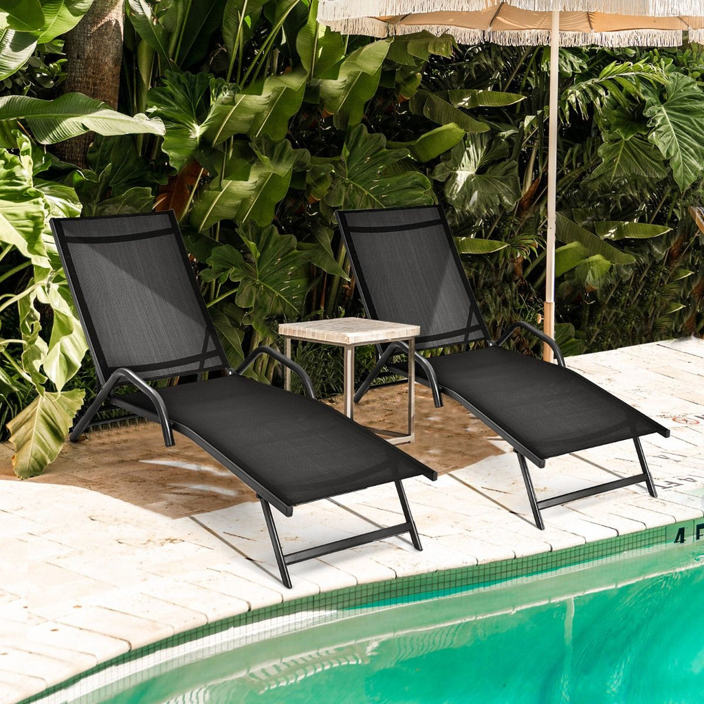 Lot de 2 Bains de Soleil Inclinables d'Extrieur avec Accoudoirs et Dossier Rglable  5 Positions Charge 160 kg Noir -