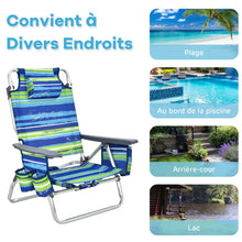 Load image into Gallery viewer, Lot de 2 Chaises de Camping Plage Pliante Table Enroulable en Aluminium Appui-tête Dossier Réglable à 5 Positions 6 Couleurs au Choix -