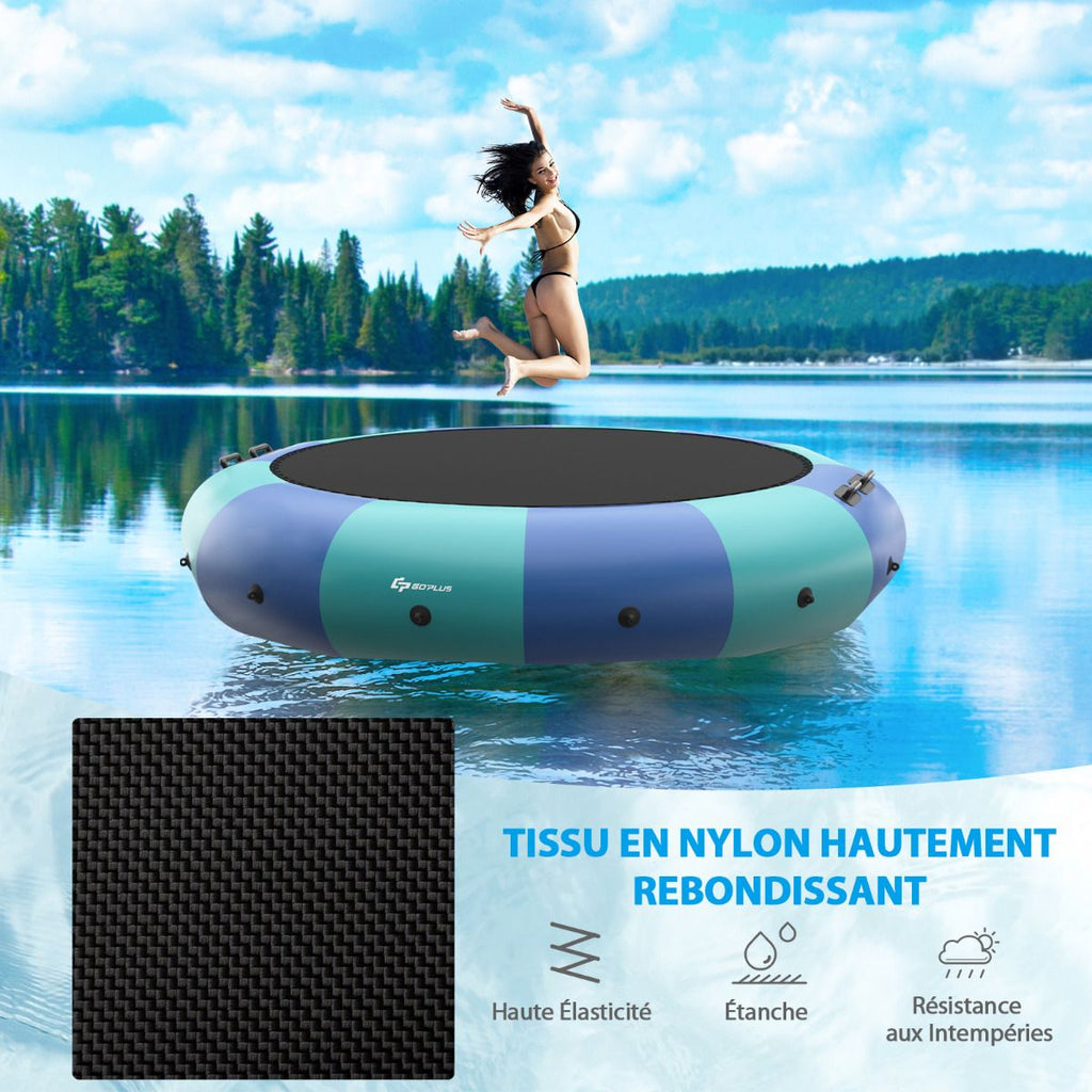 Trampoline Aquatique Gonflable Dia.457cm Capacit de 150kg avec Kit de Rparation Echelle et Gonfleur Electrique 500w Bleu -