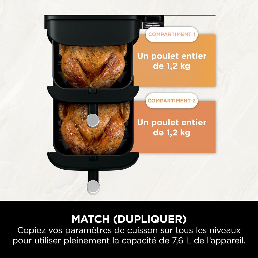 Foodi FlexDrawer Air Fryer,Dual Zone Avec Sparateur Amovible,Grand Tiroir de 10,4 L,7-en-1,Double Zone,Sans Huile,Pices Antiadhsives Compatibles Au Lave-Vaisselle,Noir AF500EU