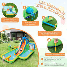 Load image into Gallery viewer, Toboggan Aquatique Gonflable Géant pour Enfants Piscine à Éclaboussures sures Mur D'escalade Canons à Eau Lancer D'anneaux Cerceau (sans Souffleur) Multicolore -