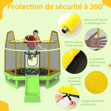 Load image into Gallery viewer, Trampoline Extérieur Ø 223cm avec Toboggan&amp;Echelle avec Filet de Sécurité 2 Portes en U Charge 270kg pour 2-3 Enfants de 3 Ans+ Bleu/Vert -