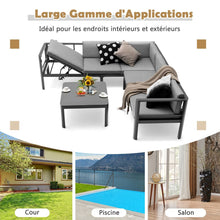 Load image into Gallery viewer, Salon de Jardin Extrieur avec Table Basse en Verre Tremp Canapavec Dossier Inclinable  6 Niveaux Coussins Inclus Gris -