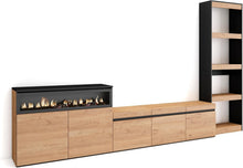 Load image into Gallery viewer, Skraut Home | Ensemble Meuble TV | Meuble Salon Complet | 310x186x35cm | pour Les TV jusqu'à 65" | Cheminée électrique | Style Moderne | Chêne et Noir