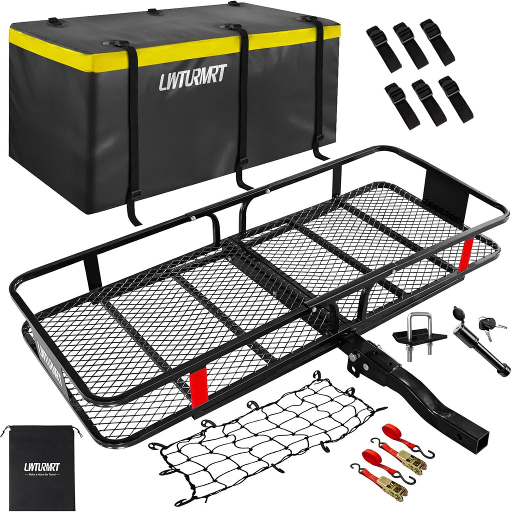 LWTURMRT Porte-Bagages d'attelage de 152,4 x 55,9 x 15,2 cm avec Sac de Chargement étanche (147,2 x 50,8 x 61 cm), Peinture de Cuisson résistante à la Rouille et matériau en Alliage d'acier