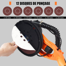 Load image into Gallery viewer, Ponceuse  Pl芒tre Murale 750W 脴 225mm Aluminium 6 Vitesses Variables Lumires LED Manche Tlescopique 12 Disques Abrasifs -