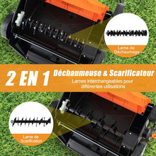 Load image into Gallery viewer, Scarificateur Électrique 2 en 1 de 15A avec Double Interrupteur de Sécurité Réglable Sac de Ramassage 55 L Scarificateur Orange/Vert -