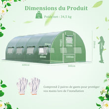 Load image into Gallery viewer, Serre de Jardin Tunnel Cadre en Acier Galvanisé Robuste Serre Tunnel Coupe-vent avec Cerceau 8 Fenêtres Enroulables Vert -