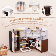 Load image into Gallery viewer, Jeu de Cuisine d'Angle pour Enfants de 3 Ans et Plus en Bois Machine à Glaçons Porte-serviettes Accessoires Effets Sonores et Lumineux -