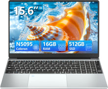 Load image into Gallery viewer, Ordinateur Portable 15 6 Pouces PC Portable Celeron N5095 CPU 16Go RAM 512Go SSD Laptop Win11 FHD 1920 x 1080 Rétroéclairé &amp; Déverrouillage Empreinte Webca Wi-FI 5 BT4.2 USB 3.0 * 2