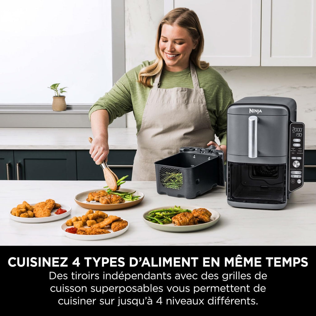 Foodi FlexDrawer Air Fryer,Dual Zone Avec Sparateur Amovible,Grand Tiroir de 10,4 L,7-en-1,Double Zone,Sans Huile,Pices Antiadhsives Compatibles Au Lave-Vaisselle,Noir AF500EU