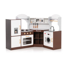 Load image into Gallery viewer, Jeu de Cuisine d'Angle pour Enfants de 3 Ans et Plus en Bois Machine à Glaçons Porte-serviettes Accessoires Effets Sonores et Lumineux -