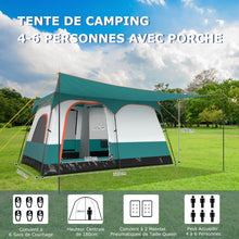 Load image into Gallery viewer, Tente de Camping pour 6/8/10 Personnes avec Auvent Grande Tente Familiale avec 2 Chambres 2 Portes 2 Fenêtres en Maille Vert -