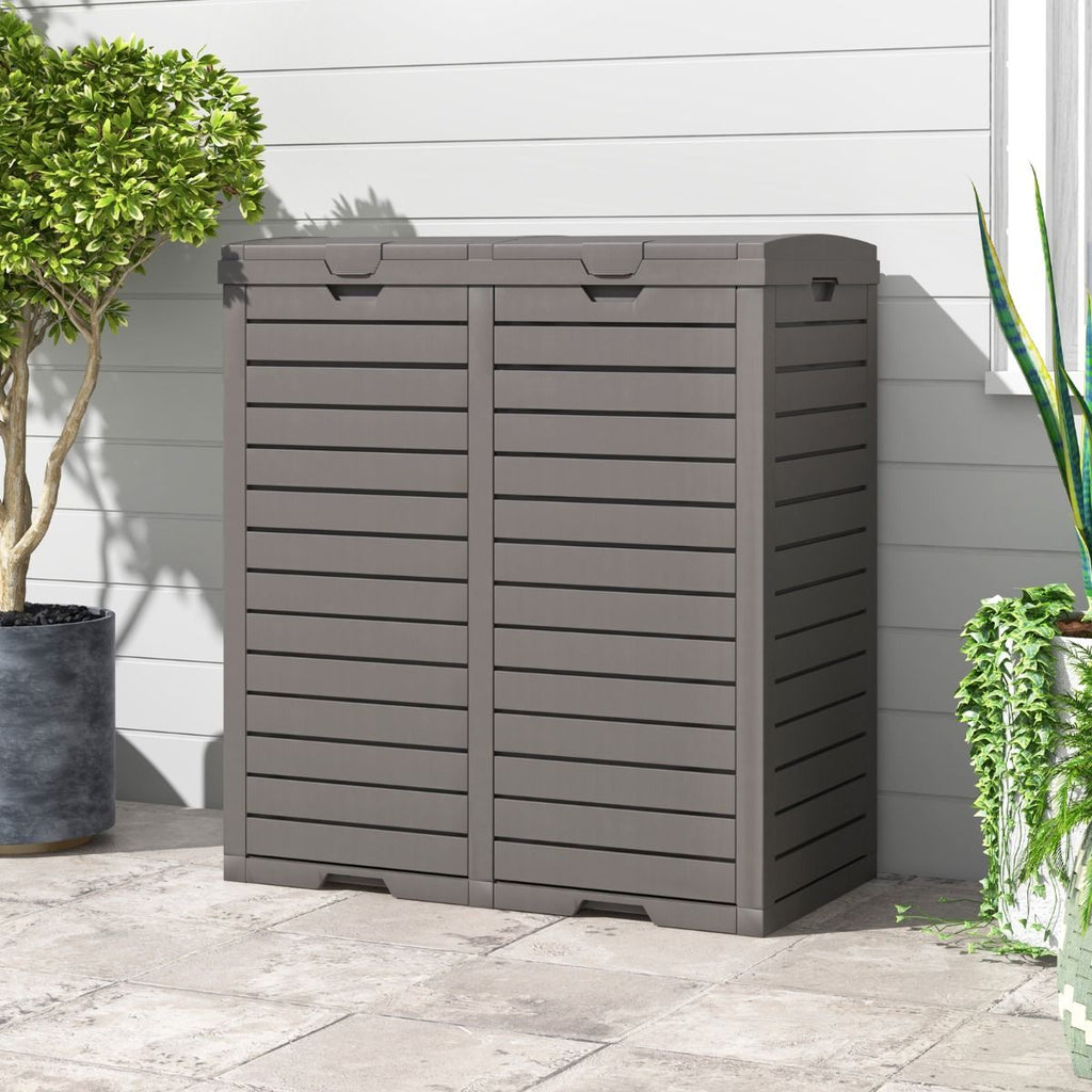 Poubelle d'Extrieur 135 L Poubelle Etanche  Double Seau Couvercle  Plusieurs Niveaux Bac d'Egouttage Poigne Dcoupe Poubelle Marron -