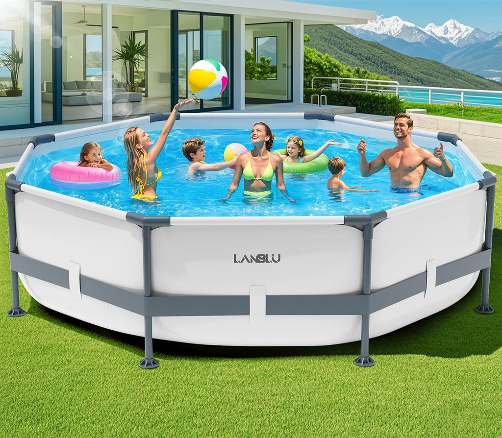 Piscine Tubulaire Ronde 300 x 300 x 76cm,Piscine Hors Sol Ronde avec Matériau Anti-Crevaison,Grande Piscines Steel Frame Adulte Vidange Rapide,Piscines Tubulaire Jardin pour Toute la Famille