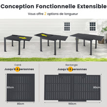 Load image into Gallery viewer, Table de Jardin Extensible en Aluminium Ajustable de 80 à 160 CM Table à Manger Extérieure Plateau à Lattes pour 4-6 Personnes Gris Foncé -