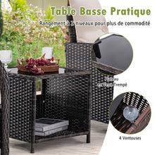 Load image into Gallery viewer, Meubles de Patio 5 Pices Ensemble de Canap d'Extrieur en Rotin avec 2 Chaises 2 Poufs et 1 Table Basse Coussins Doux Plateau en Verre Tremp Beige -
