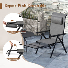 Load image into Gallery viewer, Lot de 2 Chaises Longues Pliantes et Inclinables Dossiers et Accoudoirs Réglables à 10 Niveaux Repose-Pied Rétractable Capacité 150 Kg Gris -
