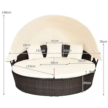 Load image into Gallery viewer, Lit de Jardin Rond d'Exterieur Table Relevable Modulable &amp; Convertible - Pare Soleil Réglable rotin PE Coussins Inclus Beige -