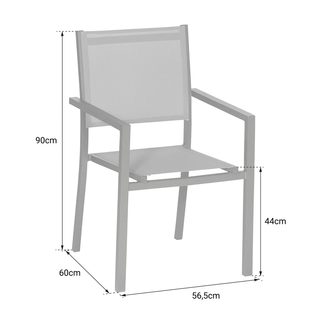 Lot de 8 chaises en aluminium anthracite - textilne gris -