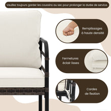 Load image into Gallery viewer, Meubles de Patio 4 Pices en Rotin Charge 180-360KG avec Chaises Causeuse Coussins et Table Basse en Verre Tremp pour Balcon Blanc -