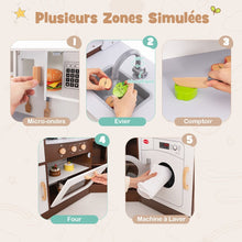 Load image into Gallery viewer, Jeu de Cuisine d'Angle pour Enfants de 3 Ans et Plus en Bois Machine  Glaons Porte-serviettes Accessoires Effets Sonores et Lumineux -