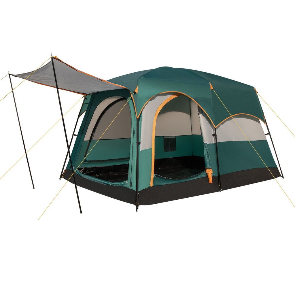 Tente de Camping pour 6 Personnes avec 2 Pièces Tente Double Couchage Double Toit Bâche en Pe Fenêtres en Maille Imperméable avec Sac de Transport Vert -
