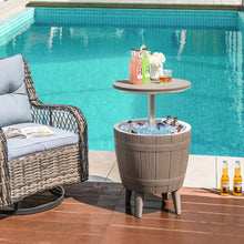 Load image into Gallery viewer, Table Glacire 37L pour Jardin 3 en 1 avec Plateau Tlescopique Seau  Glace d'Extrieur pour Cocktails Bire 脴48x58/83cm Marron+Blanc -