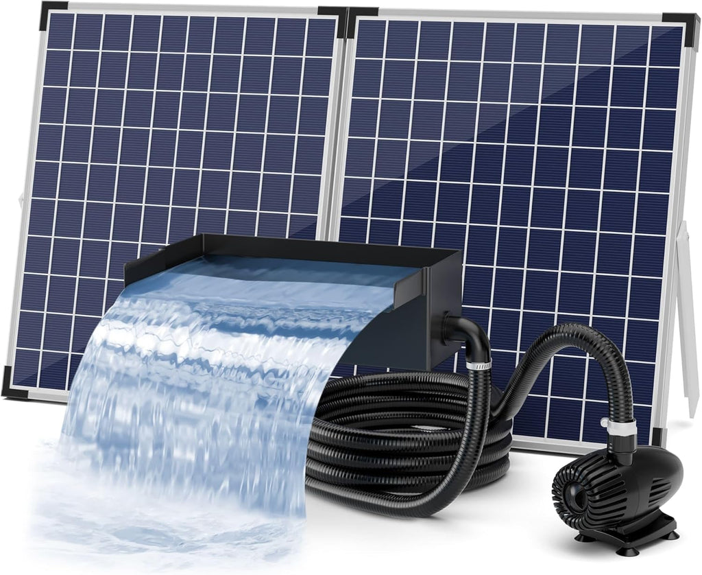 Kit complet de cascade solaire Biling pour bassin de jardin,cascade en acier inoxydable de 20 cm avec pompe de 2100 l/h pour mur d'eau de terrasse de jardin
