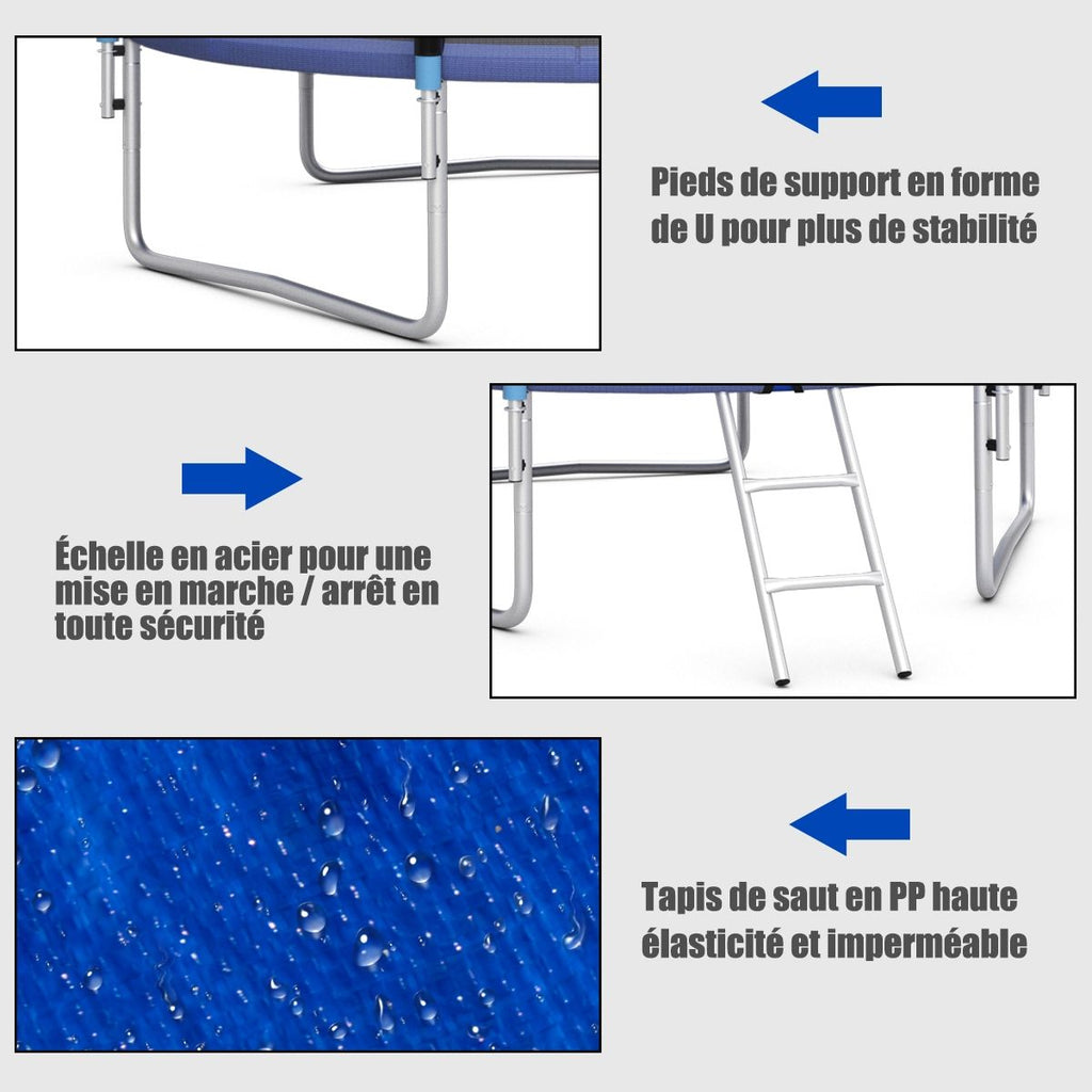 Trampoline de Jardin 脴 305cm avec Filet de Scurit Porte Entre Echelle Noir et Bleu -