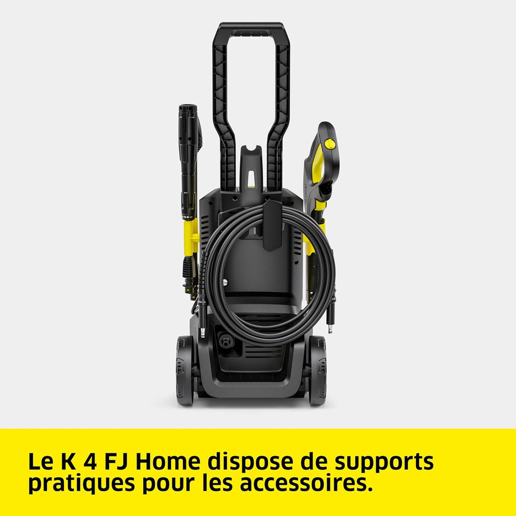 Kärcher Nettoyeur Haute Pression K 4 FJ Home, Pression max. 130 bar, Débit : 420 l/h, Surface : 30 m²/h, Filtre à Eau, Poids : 5,7 kg, Pistolet HP, Rotabuse, Lance Vario Power, Buse à Mousse, Home Kit