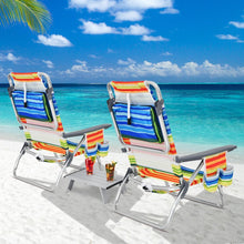 Load image into Gallery viewer, Lot de 2 Chaises de Camping Plage Pliante Table Enroulable en Aluminium Appui-tête Dossier Réglable à 5 Positions 6 Couleurs au Choix -